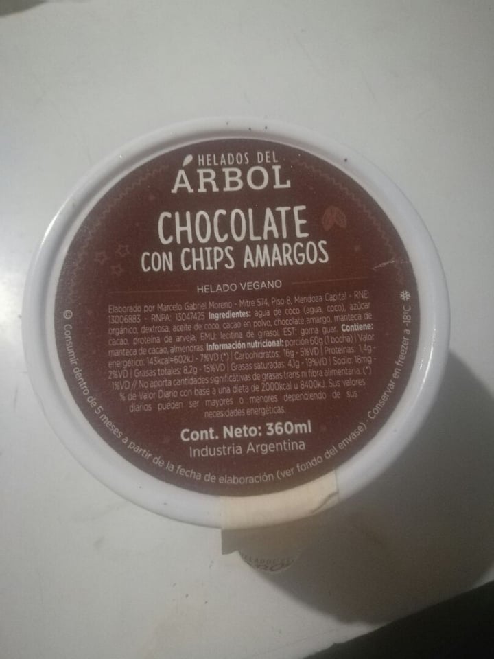 photo of Helados del Árbol Helado sabor Chocolate con Chips Amargos shared by @davidlomachenko10 on  19 Jan 2020 - review