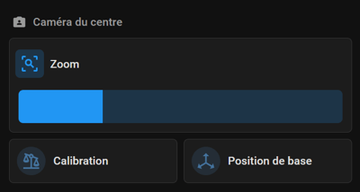 forum_update __ Interface de contrôle de caméra avec options de zoom, calibration, position de base.