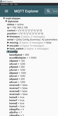 forum_update __ Capture d'écran de l'application MQTT Explorer avec des codes de configuration.