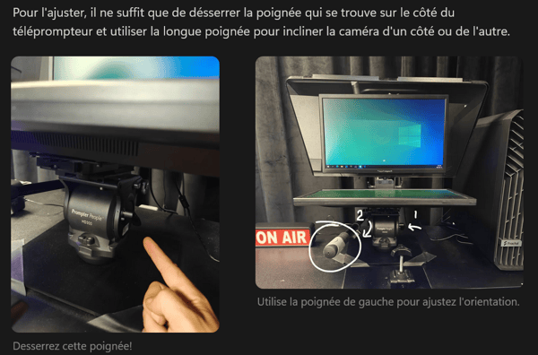 forum_update __ Appareil de téléprompteur avec caméra et écran, étiquette "ON AIR".