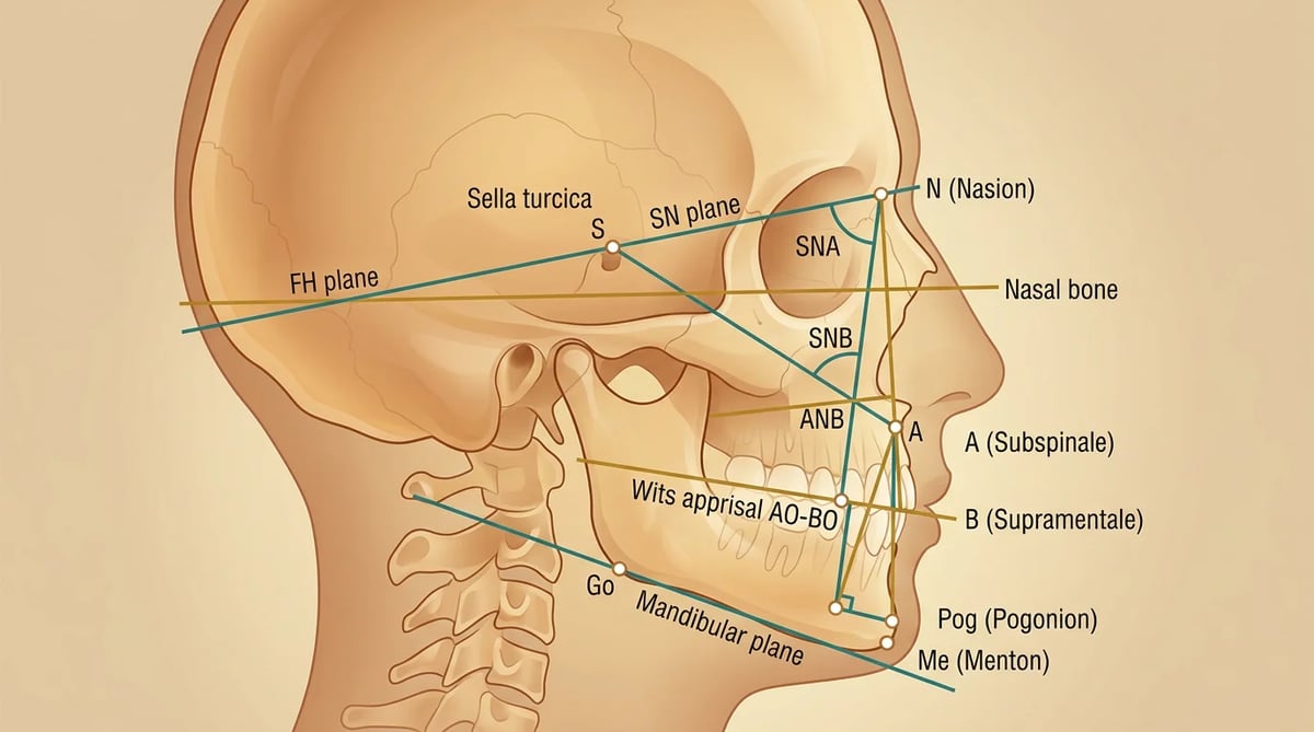 치과교정 진단에 사용되는 두부계측방사선(Cephalometric) 분석 도식
