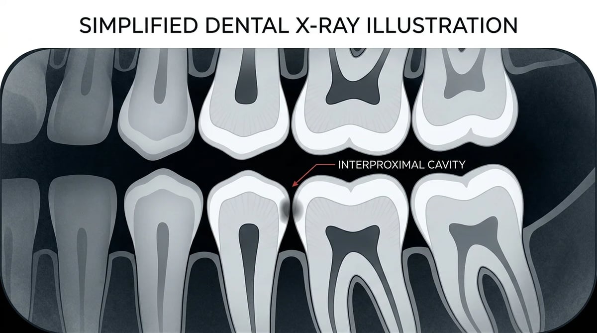 육안으로 보기 어려운 인접면 우식을 보여주는 치과 X-ray