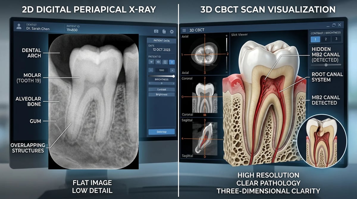 2D X-ray와 3D 치과 CBCT 영상의 치아 진단 정보 비교