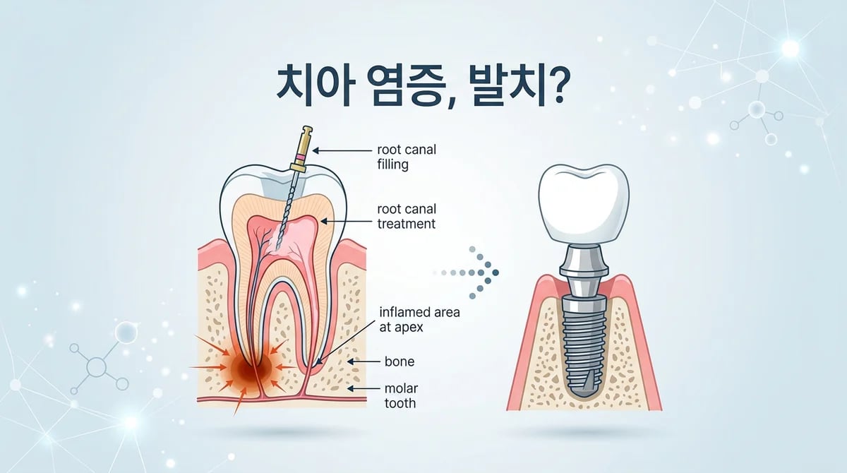 신경치료 치아 염증 재발 시 발치 후 임플란트 고려 기준