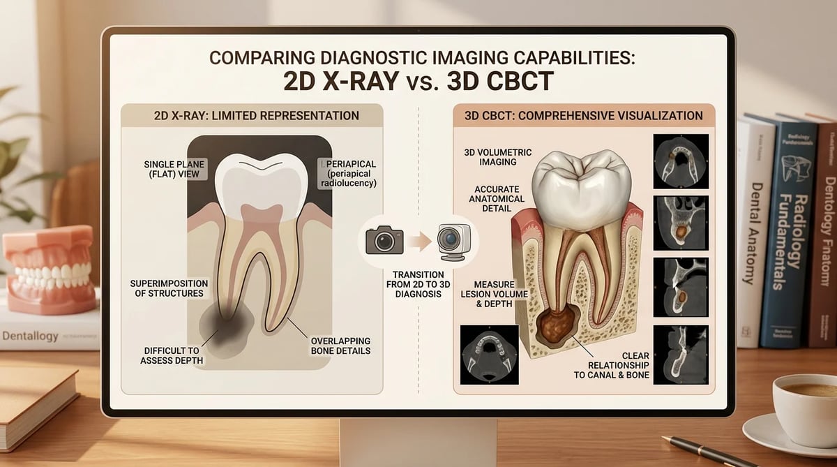 2D 엑스레이와 3D 치과 CT(CBCT) 진단 능력 비교 인포그래픽