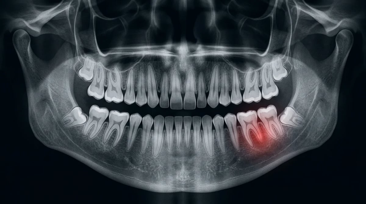 치과 진단 시 사용되는 파노라마 X-ray 이미지의 개념적 표현