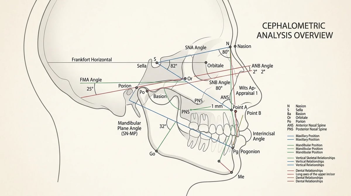 두부규격방사선(Cephalometric X-ray) 계측분석 과정을 나타내는 도해
