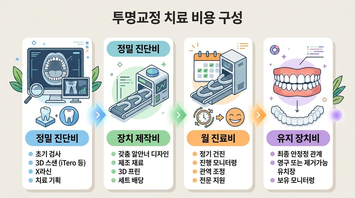 투명교정 치료 비용의 항목별 구성