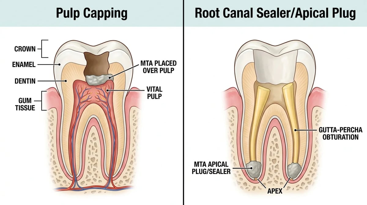 MTA의 치수 보존(Pulp Capping)과 근관 충전(Root Canal Sealer) 용도 비교