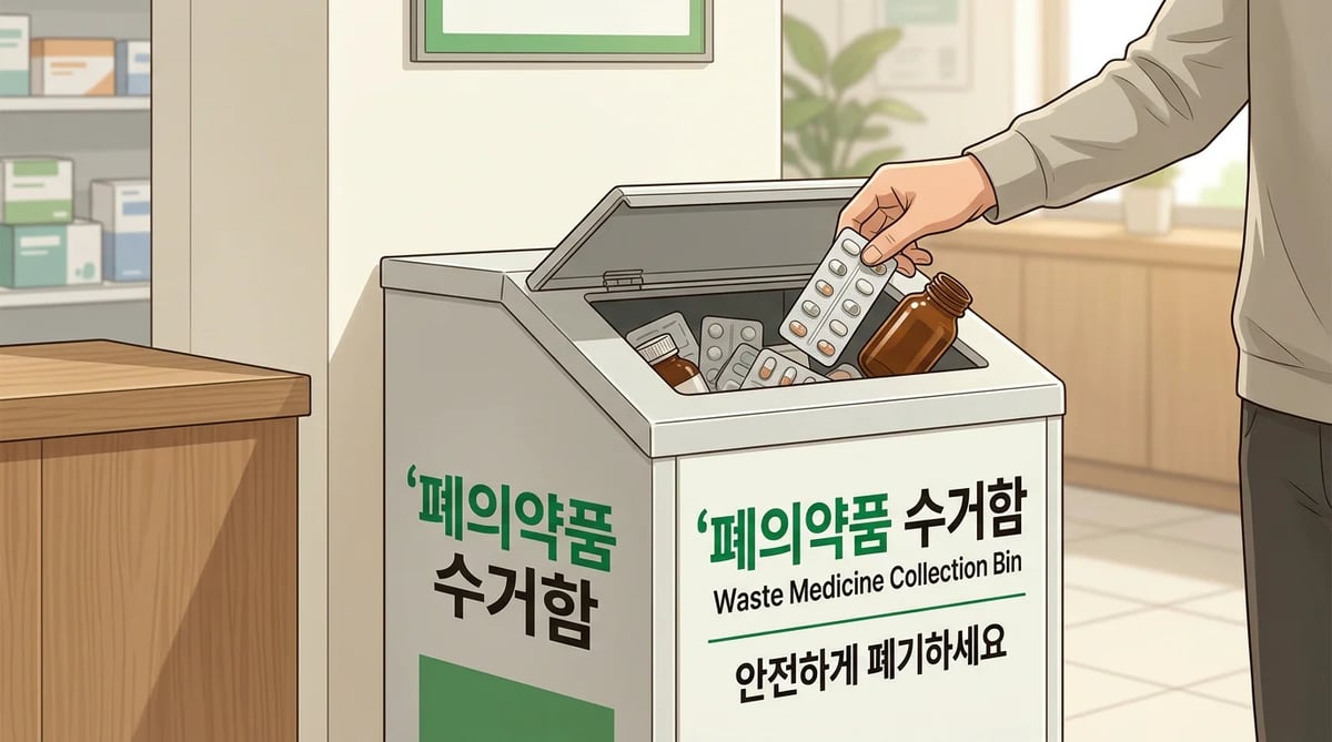 폐의약품 수거함에 약을 버리는 장면