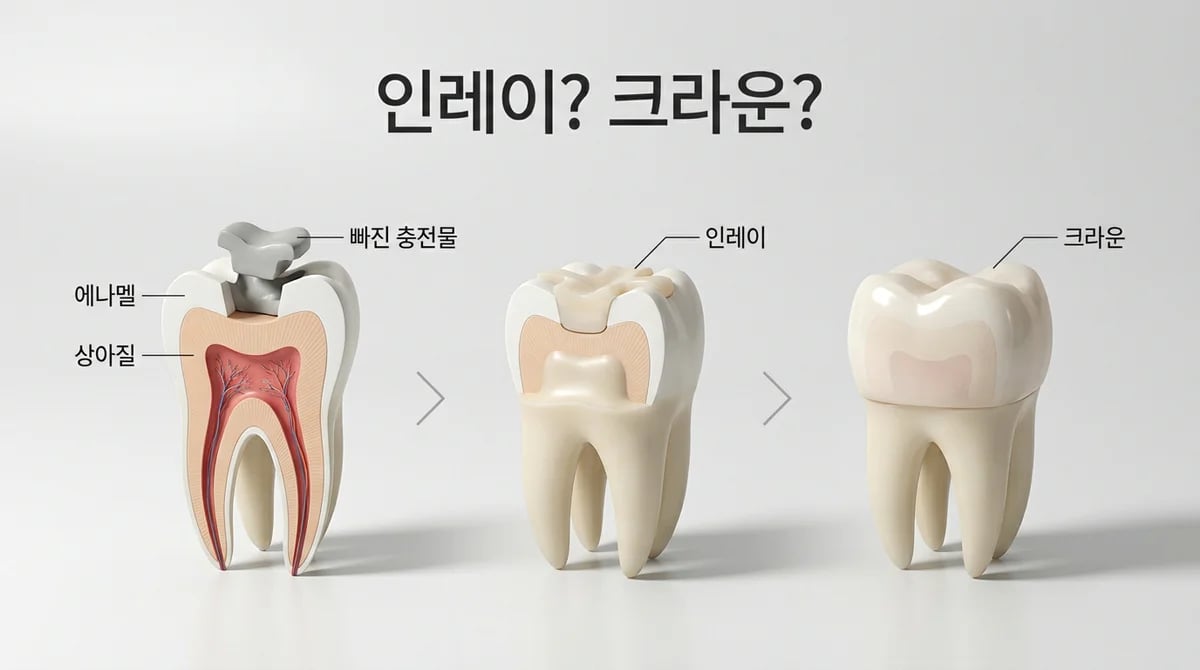 빠진 치아 충전물, 인레이 vs 크라운? 올바른 치료 선택 가이드