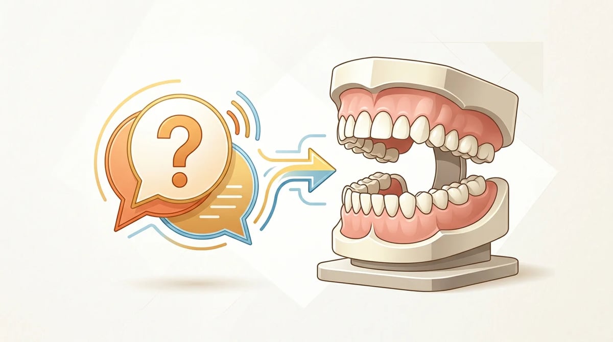 치과 상담 시 질문과 소통의 중요성을 나타내는 추상적인 일러스트