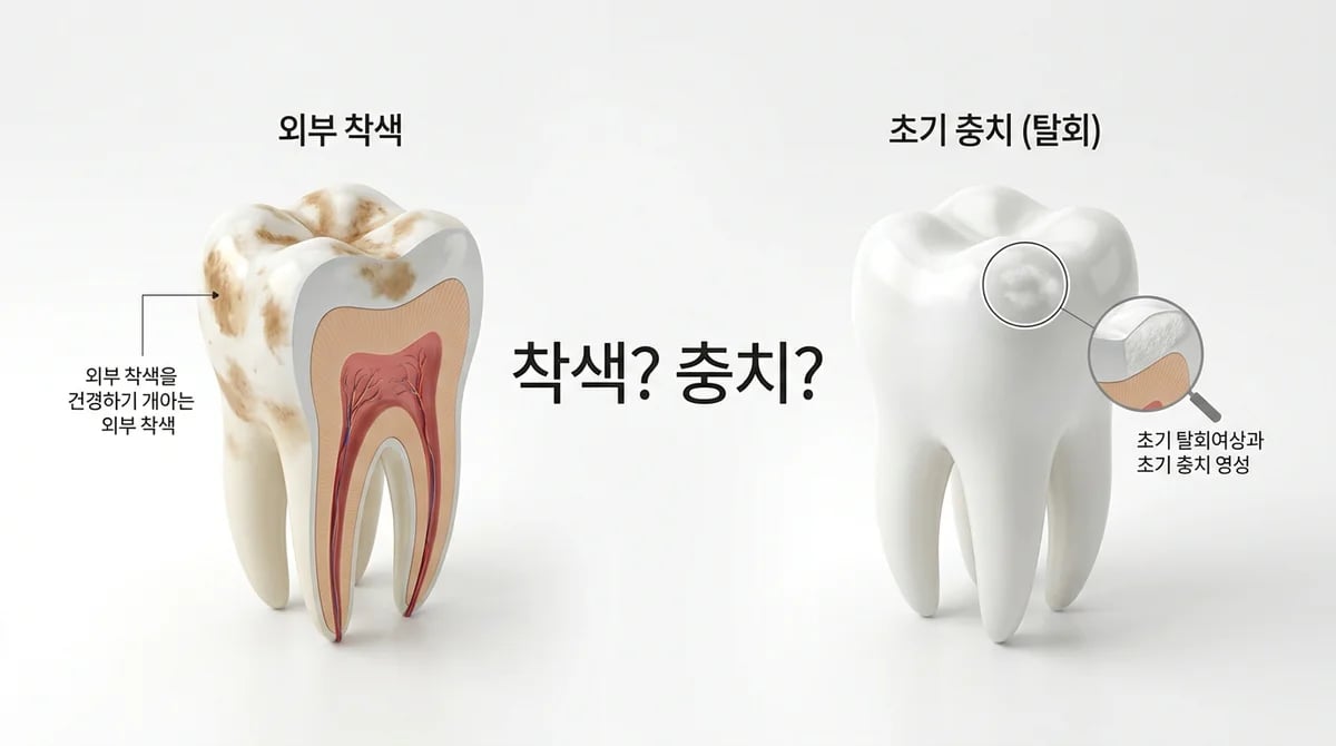 치아 착색과 충치: 4단계 자가 진단으로 현명하게 구분하는 법