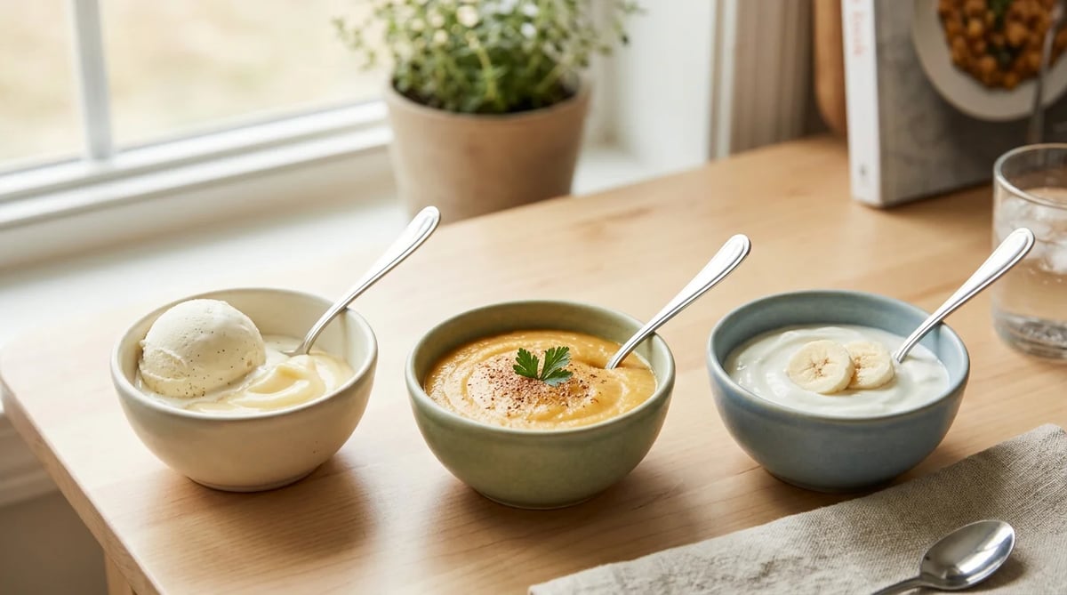 사랑니 발치 직후 섭취 가능한 차갑고 부드러운 죽, 요거트, 아이스크림 이미지