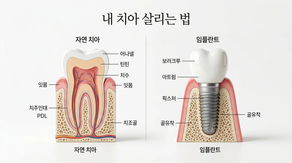 치아 재식술 vs 임플란트: 핵심 원리와 장기적 예후 비교 분석