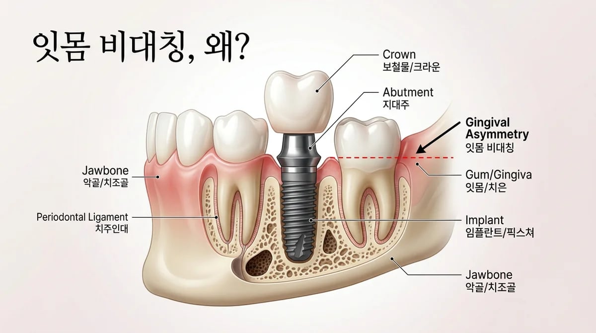 임플란트 잇몸 라인 비대칭, 원인 진단과 교과서적 해결법