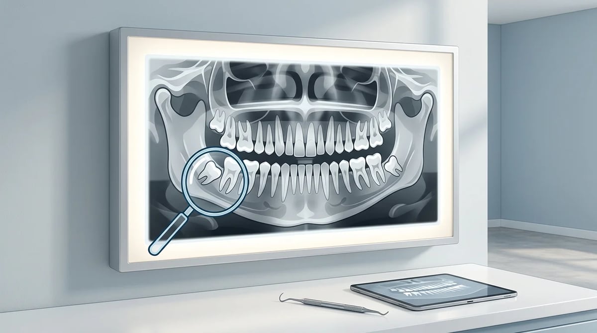 치과에서 파노라마 X-ray로 치아와 턱관절을 진단하는 모습