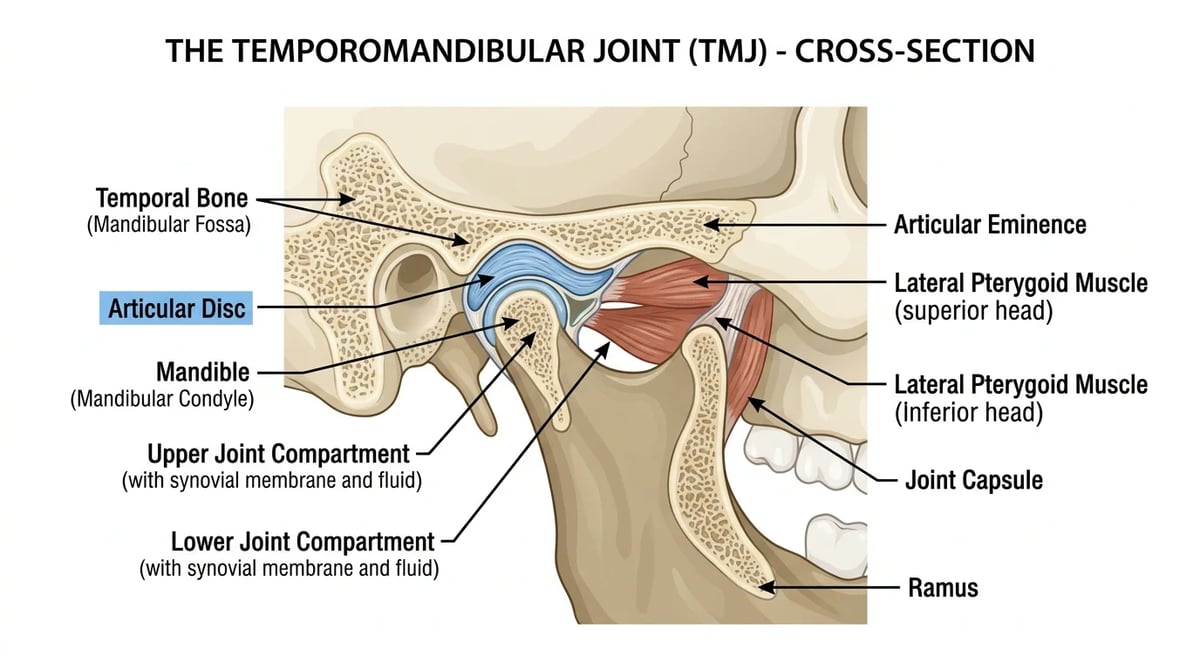 턱관절(TMJ)의 해부학적 단면도와 관절원판