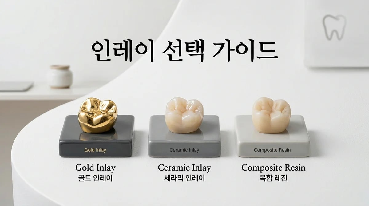 치아 인레이 재료 선택 가이드: 금, 세라믹, 레진 비용 및 특징 비교