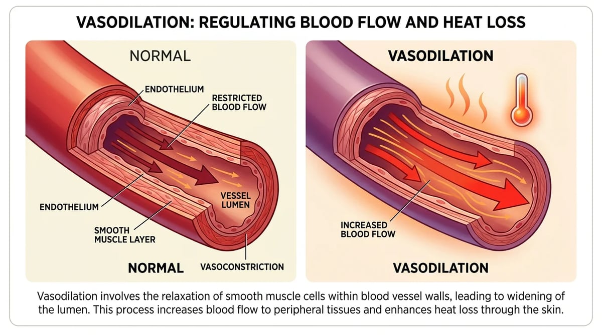 뜨거운 음식 섭취로 인한 혈관 확장(Vasodilation) 개념도