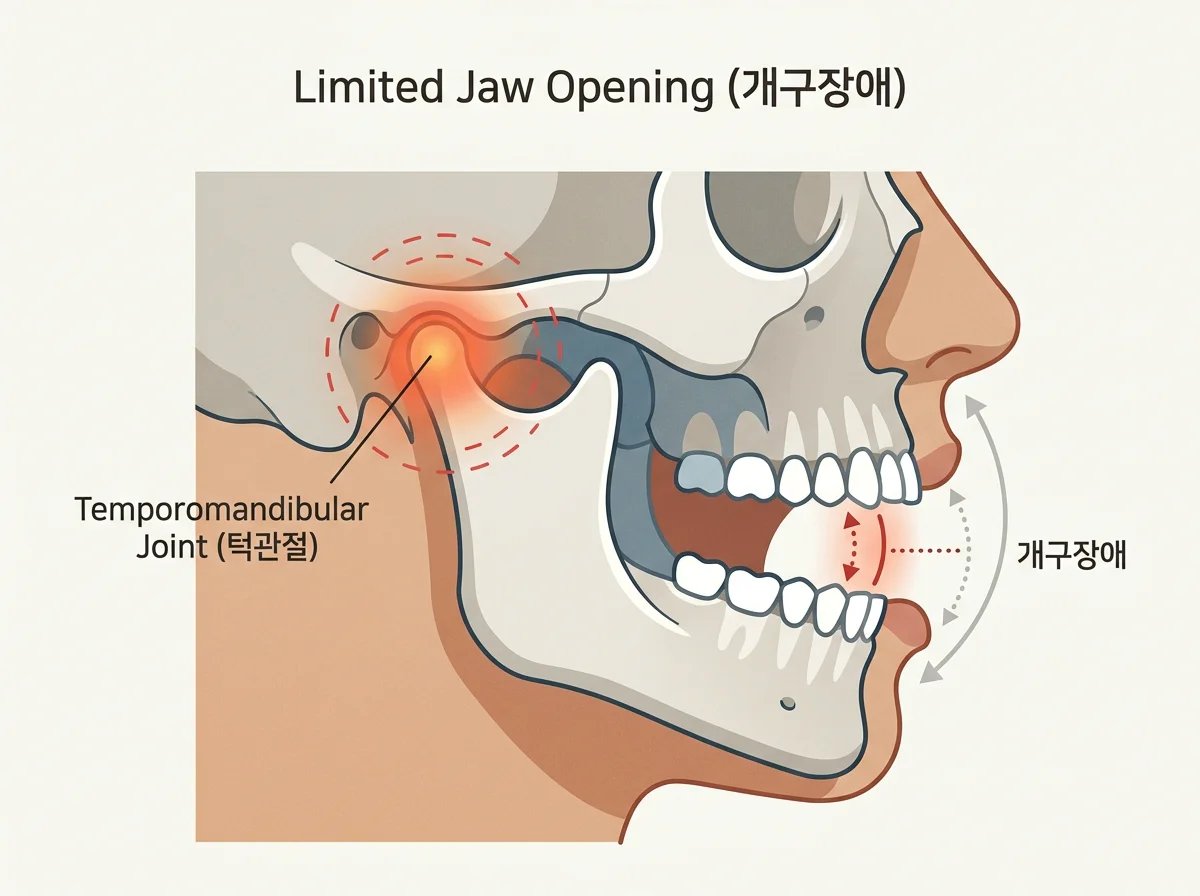 입 벌림이 제한된 턱의 모습을 추상적으로 표현한 이미지