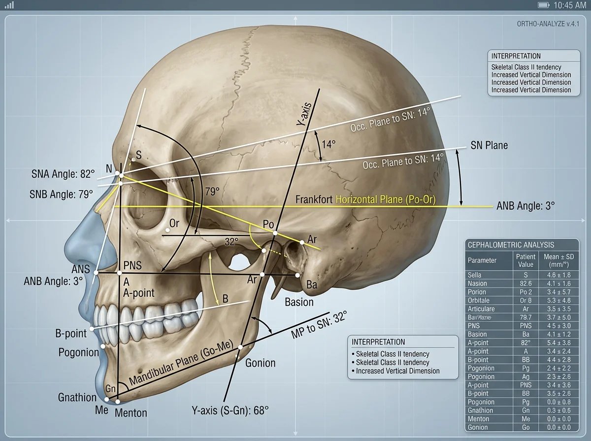 치아교정 정밀 진단, 세팔로 분석(Cephalometric Analysis) 도해