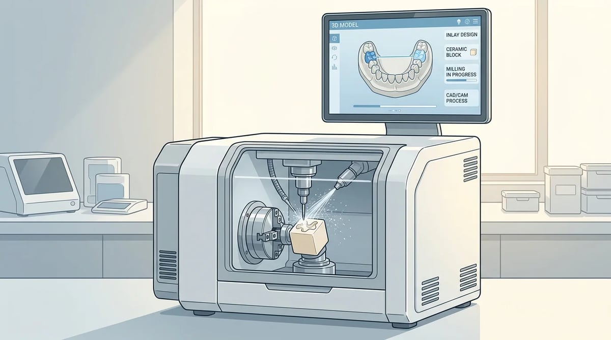 CAD/CAM 시스템으로 인레이를 제작하는 과정 일러스트