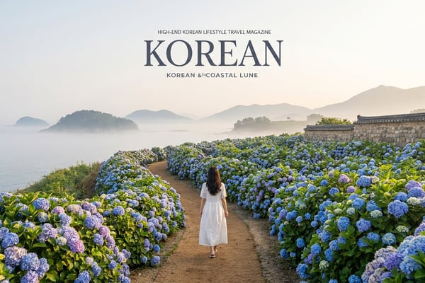 6월 수국 로드트립 — 해안 수국길을 걷는 여성