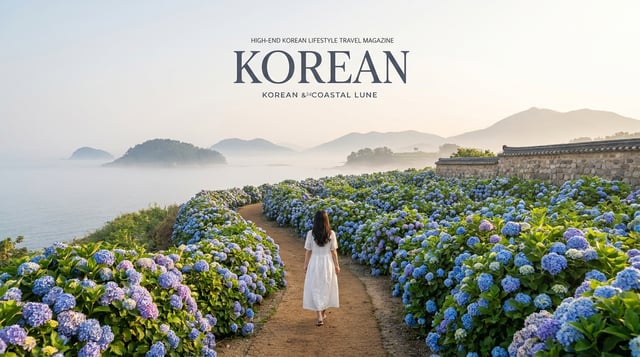 6월 수국 로드트립 — 해안 수국길을 걷는 여성
