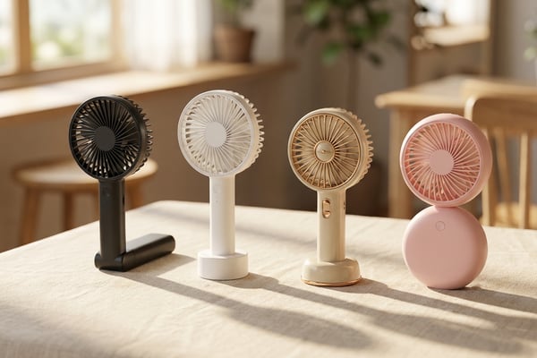 손풍기 추천 2026 — 다양한 휴대용 선풍기 4종 나란히 놓인 에디토리얼 컷