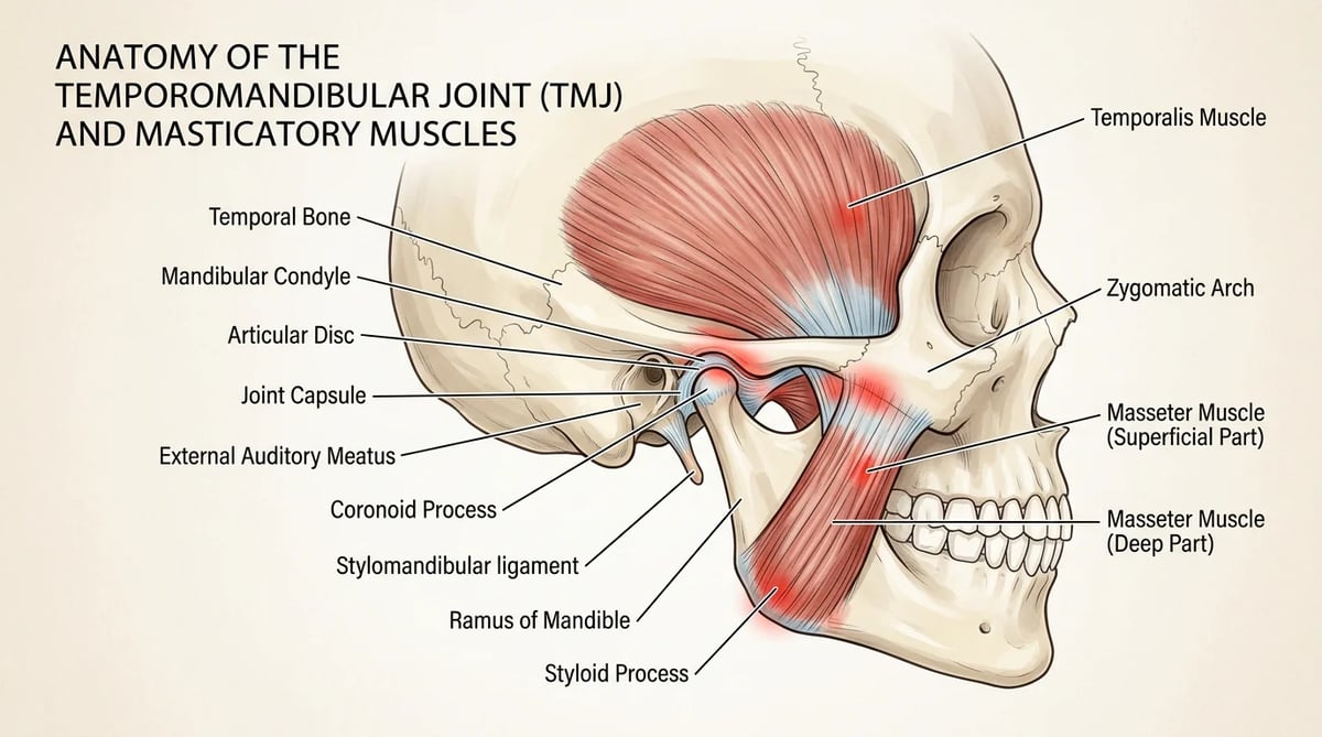 턱관절(TMJ)과 저작근의 해부학적 구조 및 통증 부위