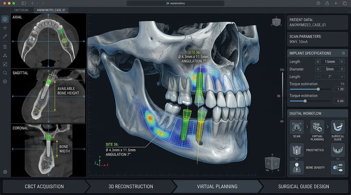 3D CBCT 영상을 활용하여 상악 측절치 임플란트의 식립 위치를 정밀하게 계획하는 모습