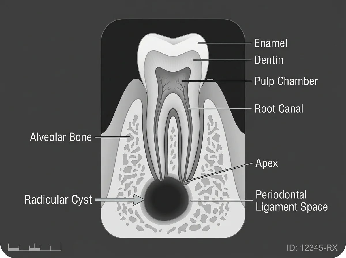 치근단 X-ray 사진에서 관찰되는 치근단낭의 전형적인 모습