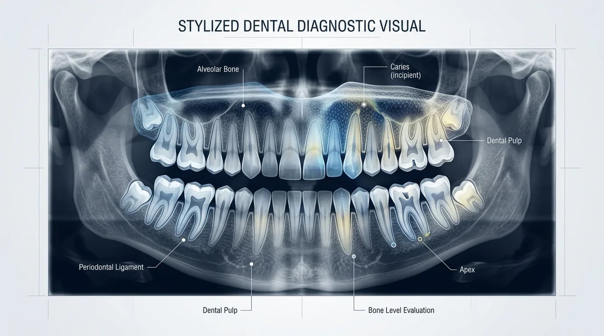 치아 뿌리와 잇몸뼈 상태를 보여주는 치과 X-ray 및 3D 스캔 이미지