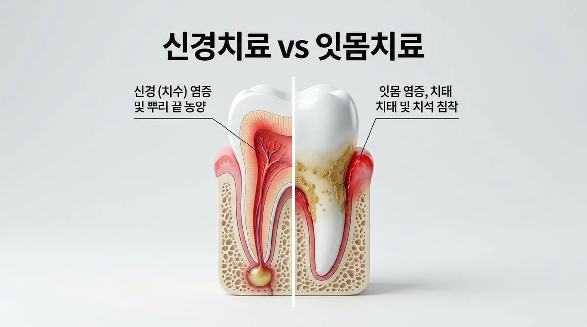 신경치료와 잇몸치료, 주요 차이점 5가지와 치료 대상 완벽 정리