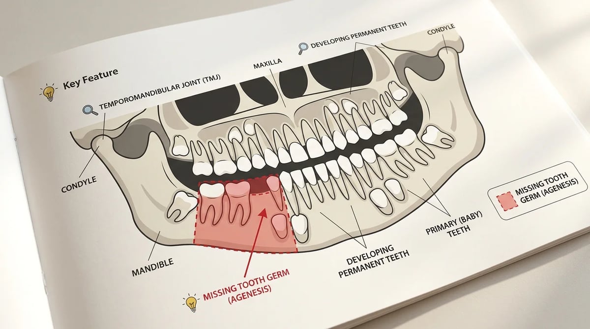 치아 결손 부위가 표시된 치과 파노라마 X-ray 이미지