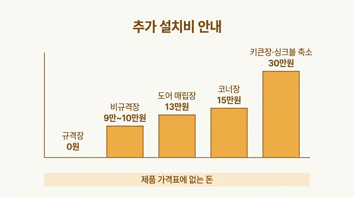 싱크대 구조별 식기세척기 설치 추가 비용을 비교한 막대 인포그래픽