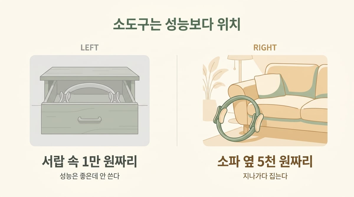 서랍 속 소도구와 소파 옆 소도구를 비교한 인포그래픽