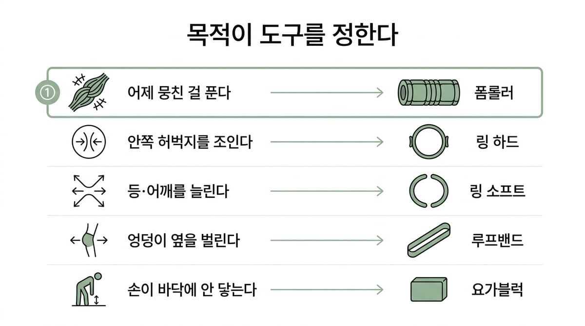 목적별로 필라테스 소도구를 연결한 인포그래픽