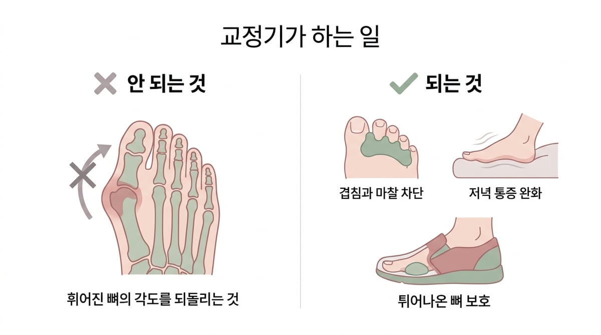 무지외반증 교정기로 되는 것과 안 되는 것을 나눠 정리한 인포그래픽