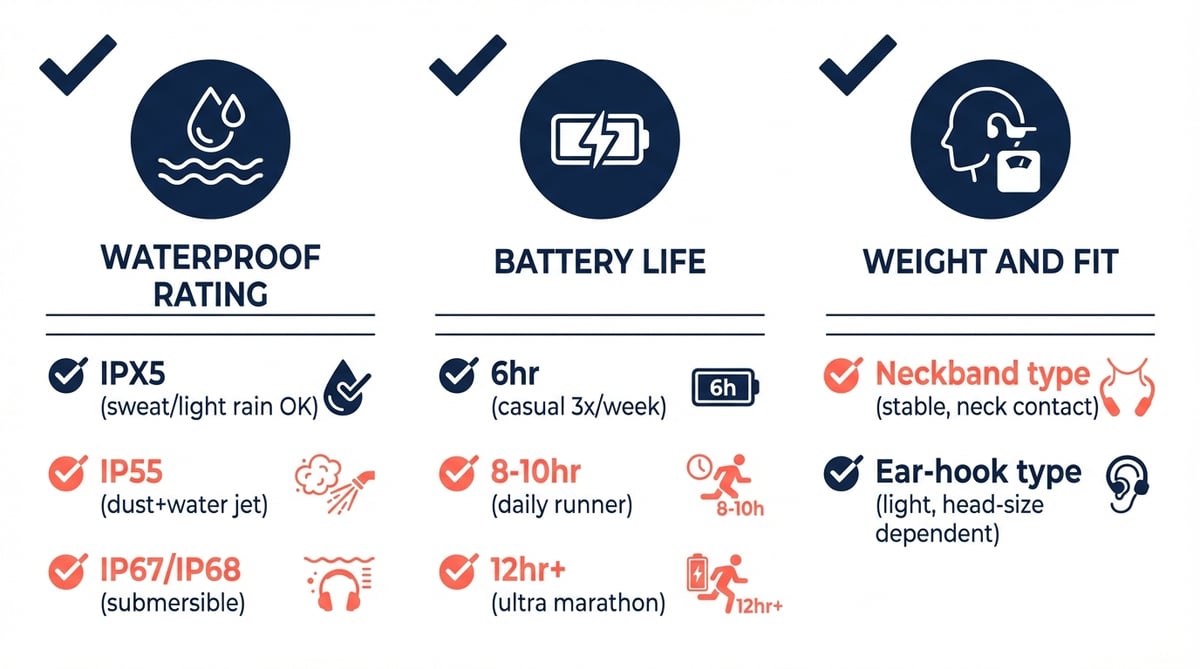 골전도 이어폰 구매 전 체크리스트 - 방수등급, 배터리, 착용방식