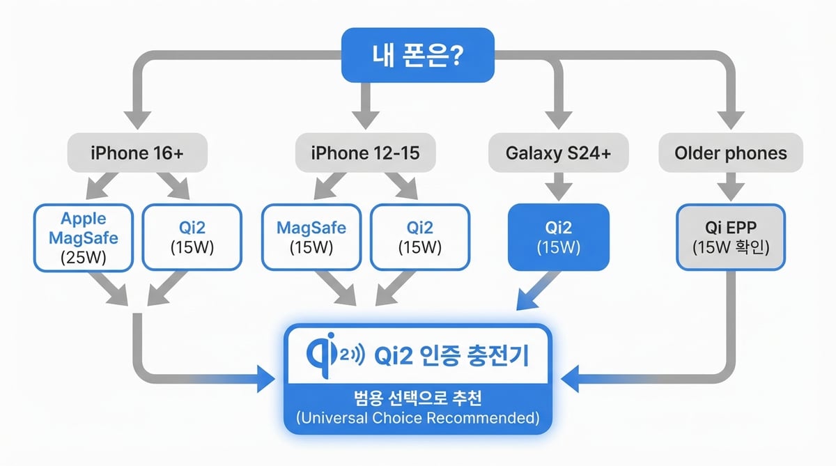 아이폰·갤럭시 기종별 적합한 무선충전기 선택 플로우차트