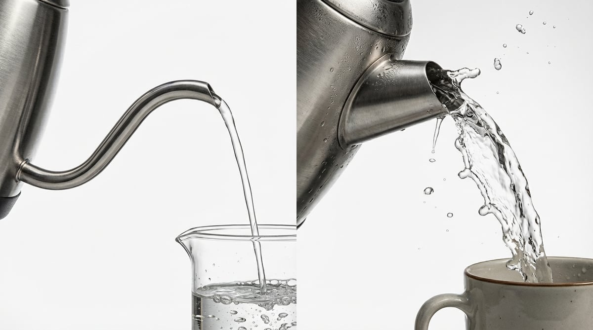 구스넥 수구와 일반 주전자 주둥이 비교