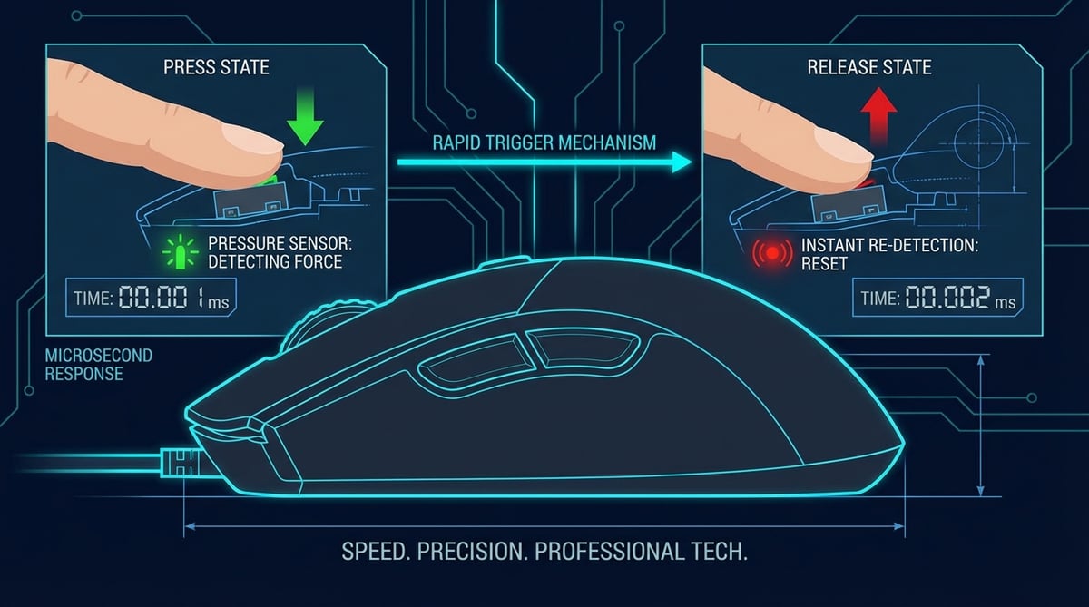 래피드 트리거 메커니즘의 작동 원리를 보여주는 개념 일러스트레이션