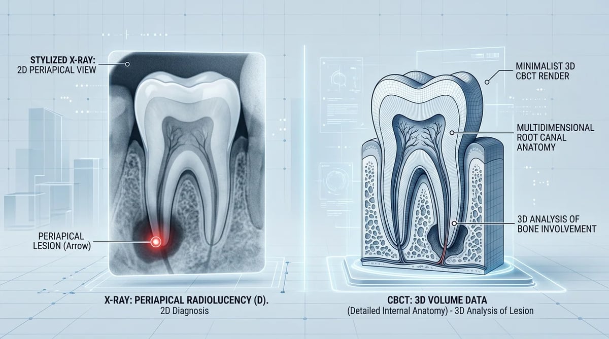 치아 엑스레이 및 CBCT 진단 과정을 상징하는 이미지