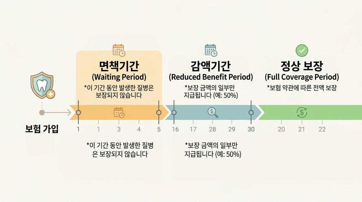 치아보험 면책기간 및 감액기간을 나타내는 달력과 시계 아이콘