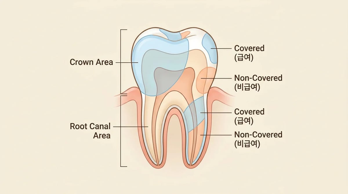 신경치료 급여 및 비급여 항목 구분 도해