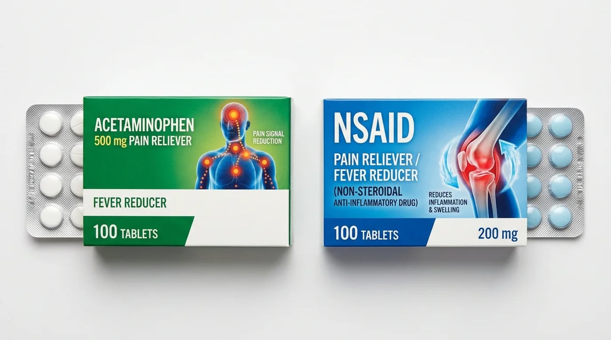 타이레놀(아세트아미노펜)과 소염진통제(NSAIDs) 약품의 비교 이미지