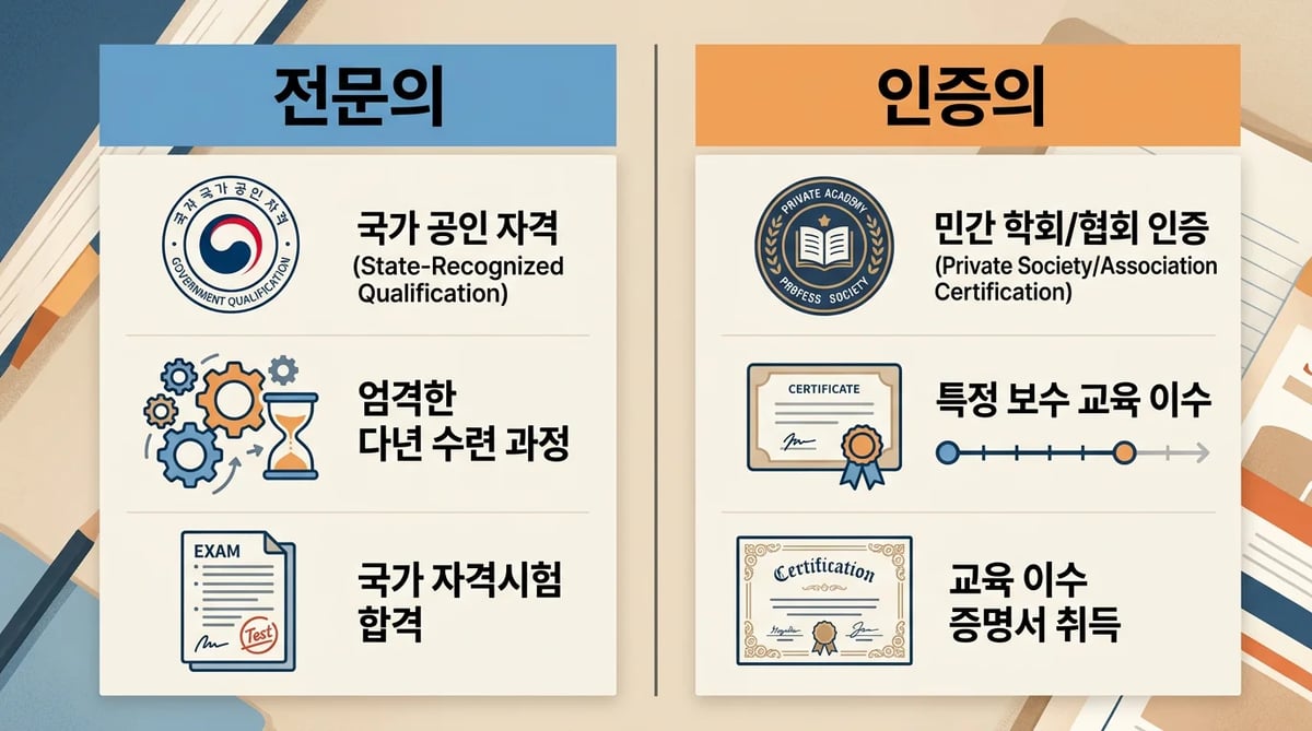 치과 전문의와 인증의의 차이점을 시각적으로 비교하는 인포그래픽