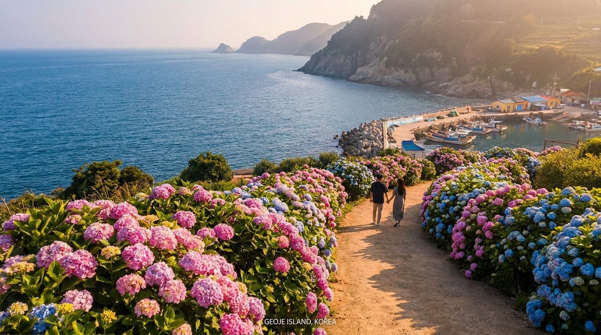 거제 저구항 해안 수국길